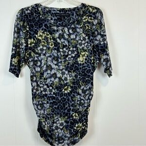 WHBM Sheer Ruched Leopard Print Floral Mesh Net Top Size M🔥